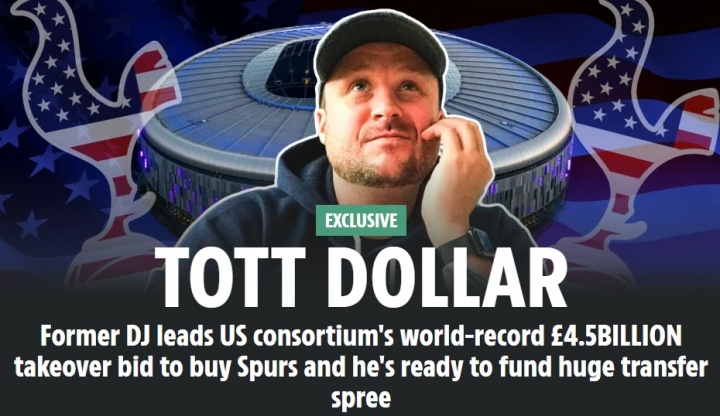 创纪录！太阳报：美国财团想33亿镑买热刺，再花12亿镑用于转会等